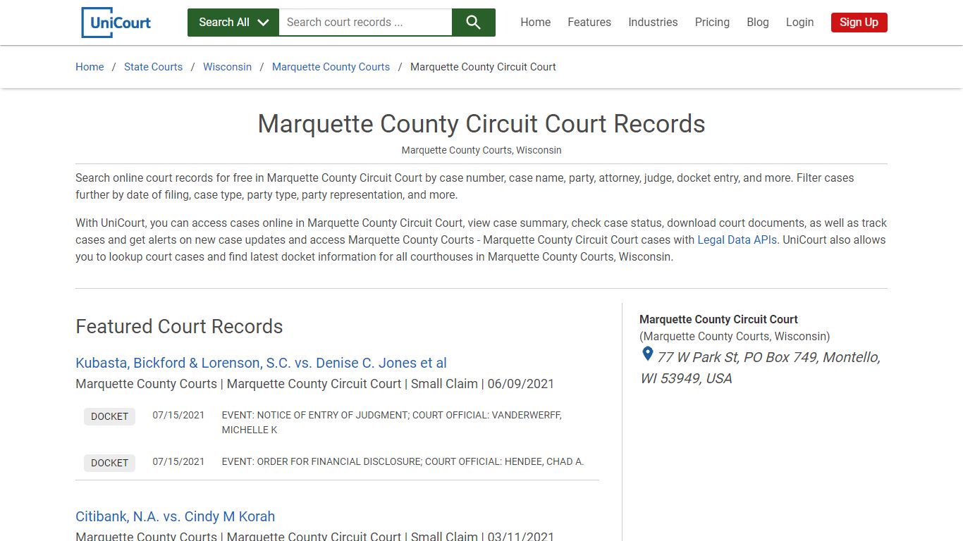 Marquette County Circuit Court Records | Marquette | UniCourt