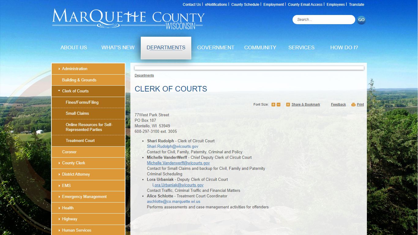 Clerk of Courts | Marquette County, WI